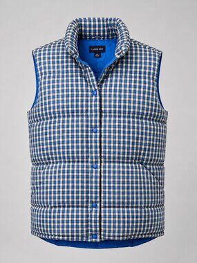 Lands End Womens 2X Vest Blue Plaid Down Puffer Lightweight 20W-22W Warm Layer